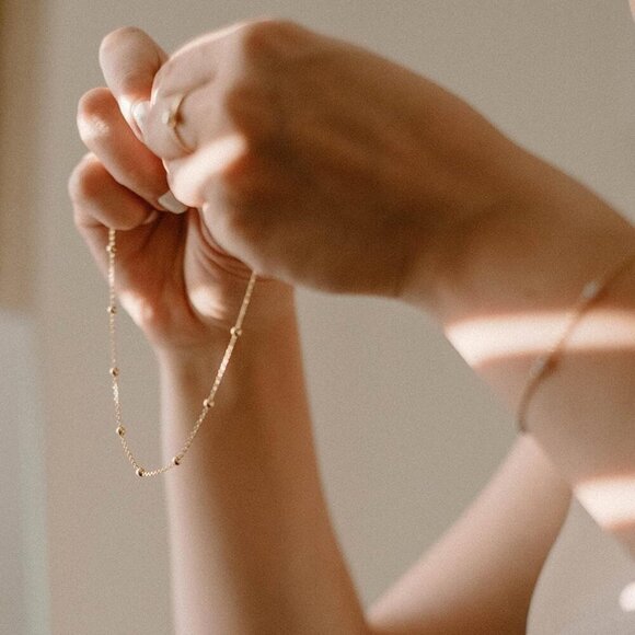 Lightweight Layered 14k Gold Plated Necklace, Dainty Choker with Cubic Zirconia - Picture 6 of 8